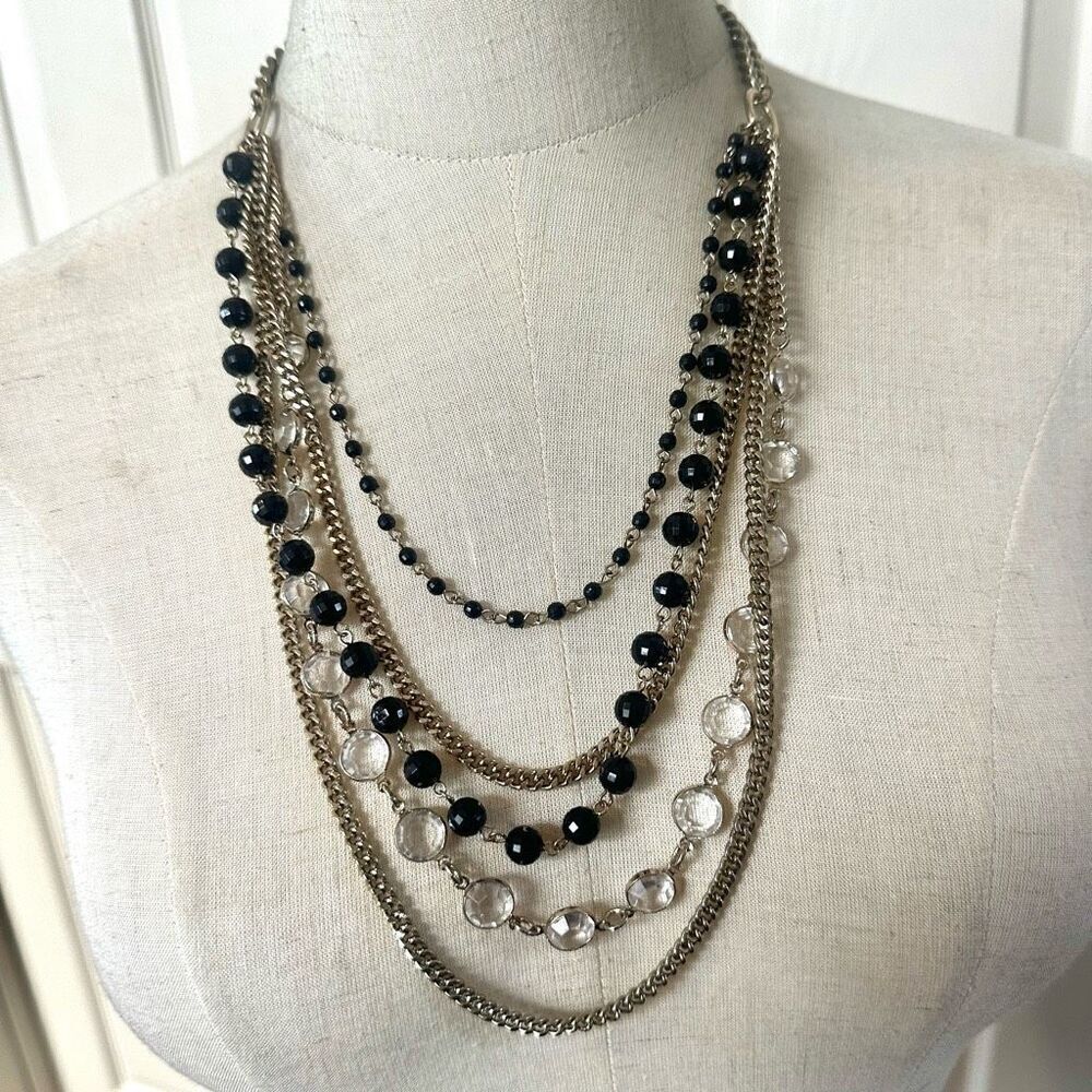 Coldwater Creek multi strand gold tone and black beaded necklace
